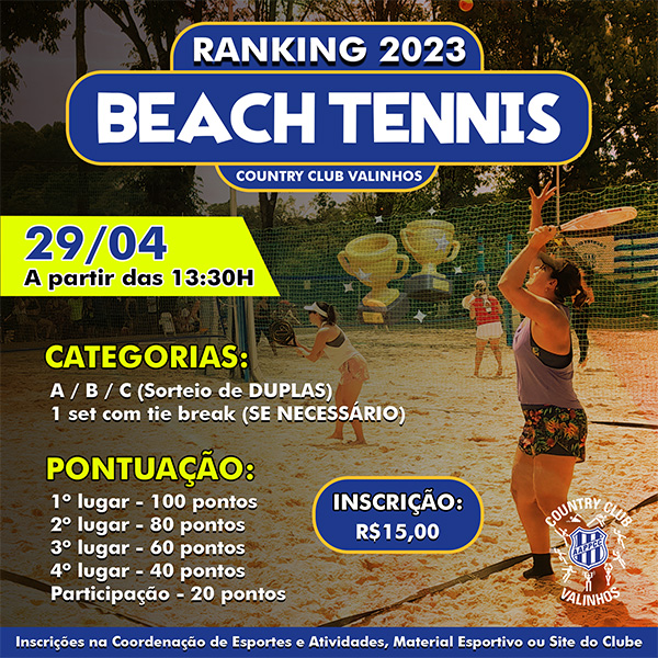Beach Tennis: Ranking 2023 - ETAPA 1 - Country Club Valinhos